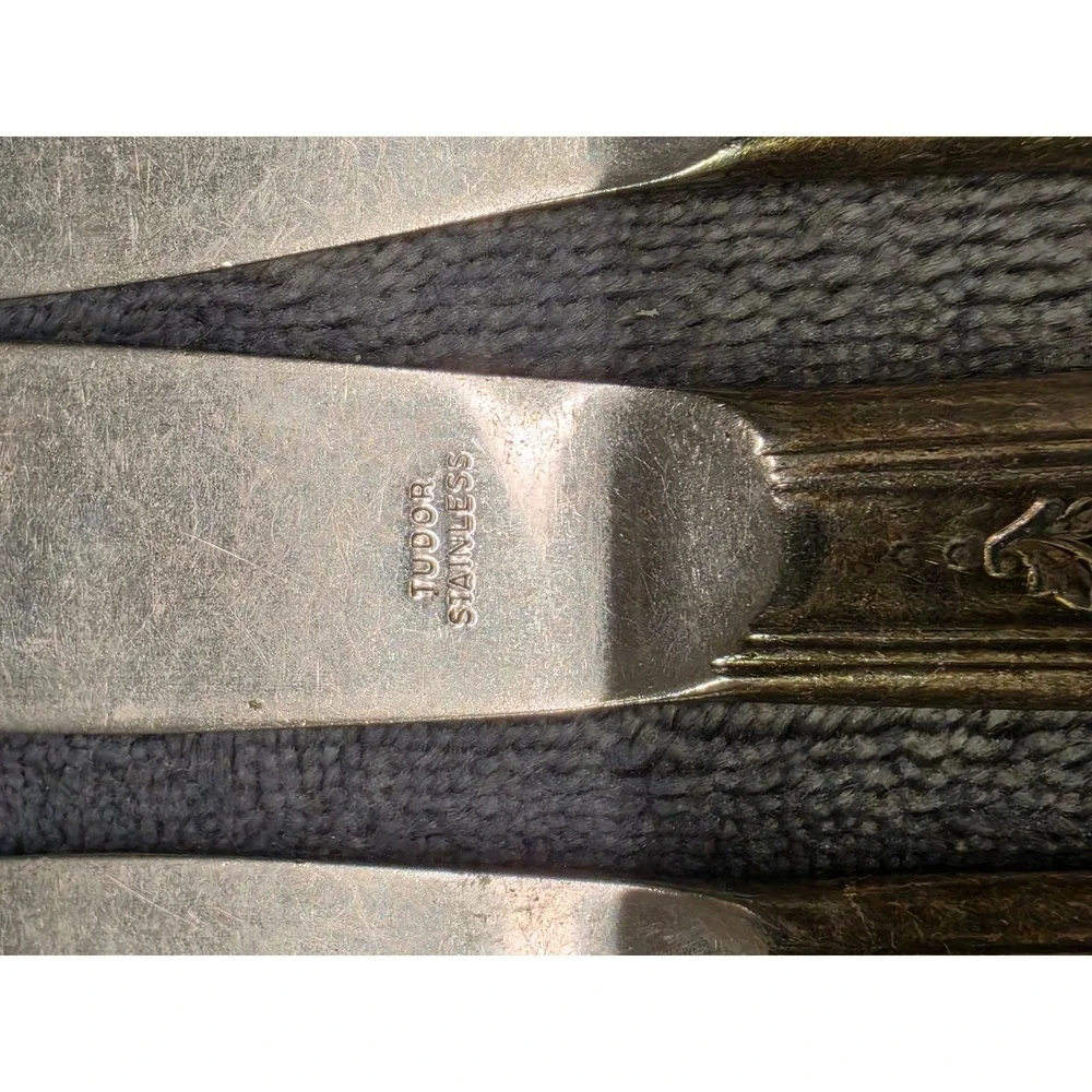 Vintage Tudor Plate Oneida Community Silverplate Dinner Knives Floral Set of 3